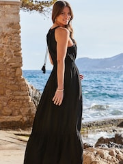 Sosandar Black Crochet Halter Neck Maxi Dress - Image 2 of 5