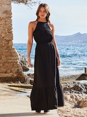 Sosandar Black Crochet Halter Neck Maxi Dress - Image 4 of 5