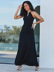 Sosandar Vestido Halter longo de jersey com decote franzido frontal - Imagem 7 de 9