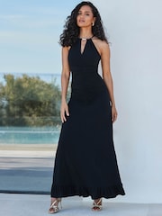 Sosandar Vestido Halter longo de jersey com decote franzido frontal - Imagem 9 de 9