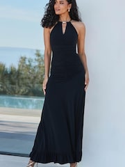 Sosandar Black Ruched Front Halter Neck Jersey Maxi Dress - Image 2 of 5