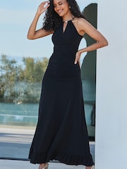 Sosandar Black Ruched Front Halter Neck Jersey Maxi Dress - Image 3 of 5