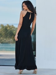 Sosandar Black Ruched Front Halter Neck Jersey Maxi Dress - Image 4 of 5