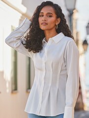 Sosandar White Fitted Waist Longline Shirt - Image 1 of 4
