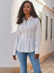 Sosandar White Fitted Waist Longline Shirt - Image 2 of 4