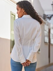 Sosandar White Fitted Waist Longline Shirt - Image 3 of 4