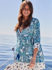 Sosandar Blue Paisley Print Ladder Detail Beach Dress - Image 2 of 5