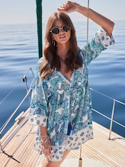 Sosandar Blue Paisley Print Ladder Detail Beach Dress - Image 4 of 5