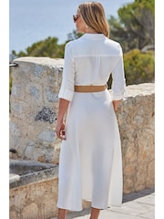 Sosandar White Linen Midi Shirt Dress - Image 3 of 5