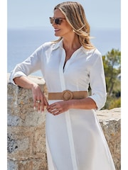 Sosandar White Linen Midi Shirt Dress - Image 5 of 10
