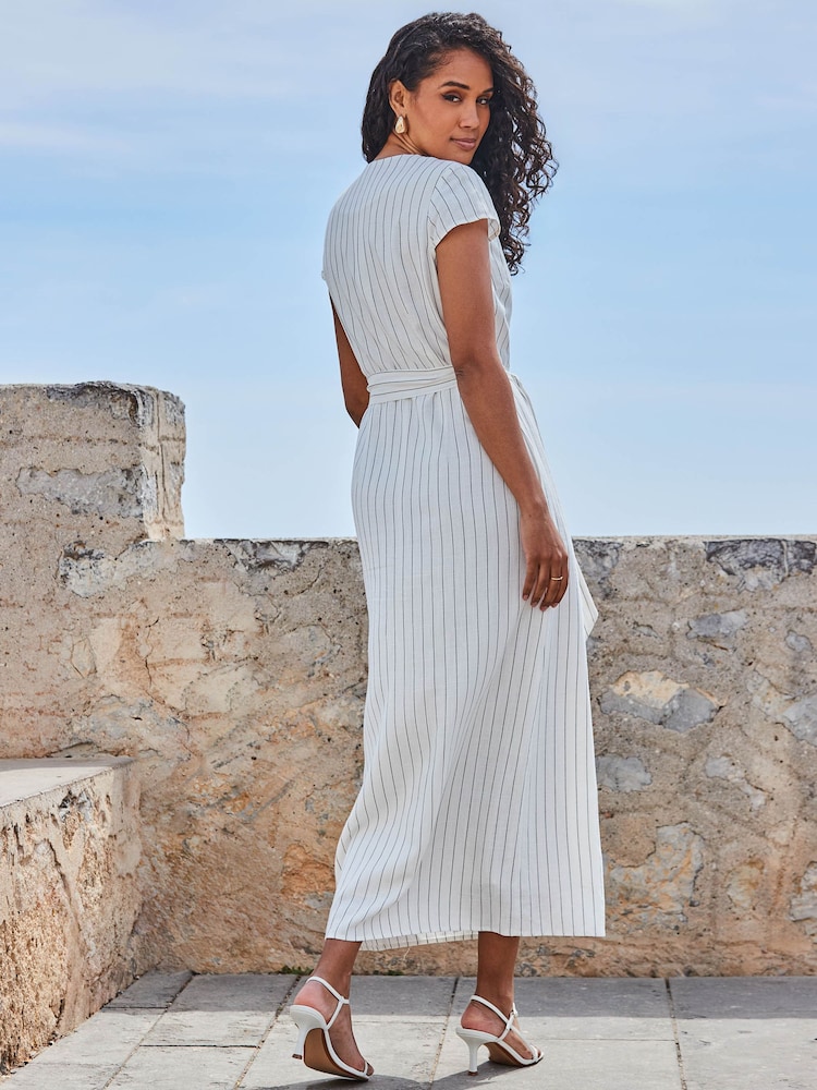 Sosandar White Pinstripe Belted Maxi Dress - Image 2 of 5