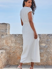 Sosandar White Pinstripe Belted Maxi Dress - Image 3 of 5