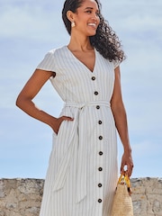 Sosandar White Pinstripe Belted Maxi Dress - Image 4 of 5