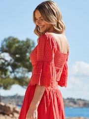 Sosandar Red 100% Cotton Petite Embroidered Top With Broderie Trim - Image 5 of 5