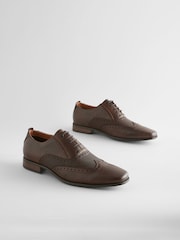 Brown Embossed Oxford Wingcap Brogue Shoes - Image 1 of 7