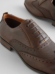 Brown Embossed Oxford Wingcap Brogue Shoes - Image 5 of 7
