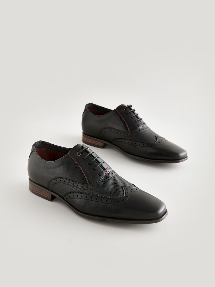 Black Embossed Oxford Wingcap Brogue Shoes - Image 1 of 6