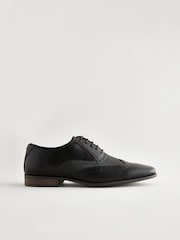 Black Embossed Oxford Wingcap Brogue Shoes - Image 2 of 6