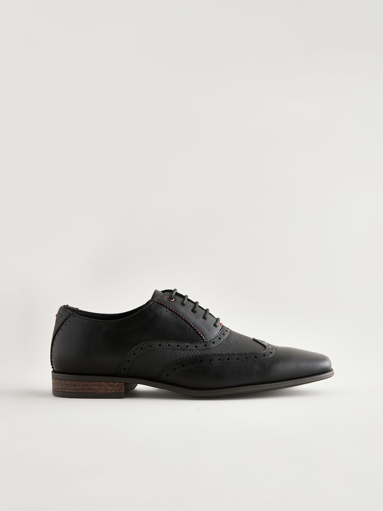 Black Embossed Oxford Wingcap Brogue Shoes - Image 2 of 6