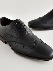 Black Embossed Oxford Wingcap Brogue Shoes - Image 4 of 6