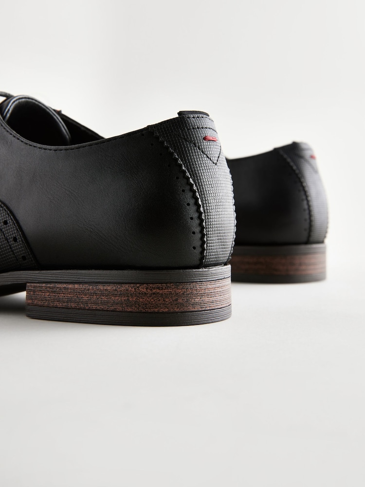 Black Embossed Oxford Wingcap Brogue Shoes - Image 6 of 6