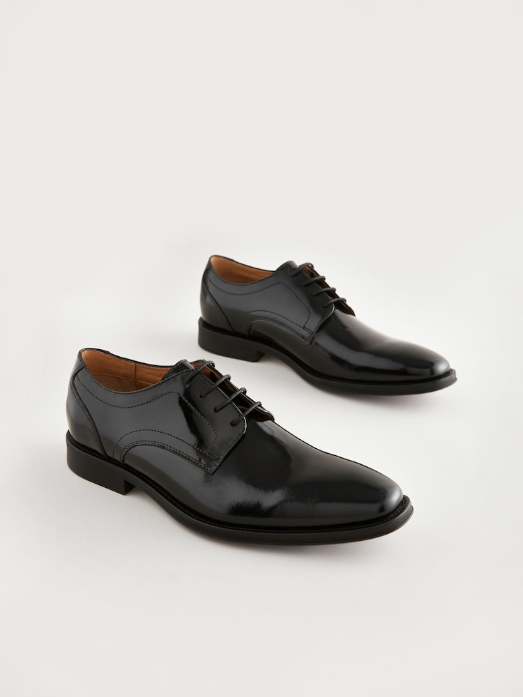 Black High-Shine Square Toe Derby Shoes - Image 2 of 7