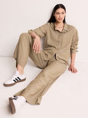 Khaki Green Textured Stripe Wide Leg Trousers - Image 2 of 5