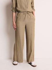 Khaki Green Textured Stripe Wide Leg Trousers - Image 3 of 5