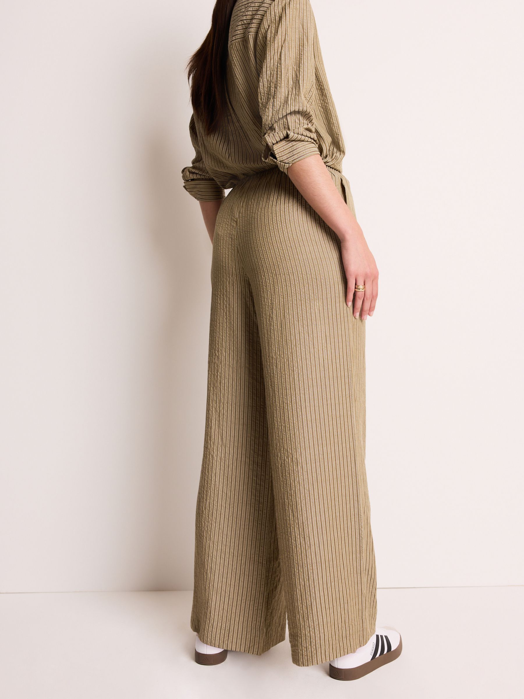 Buy Khaki Green Textured Stripe Wide Leg Trousers from Next Luxembourg