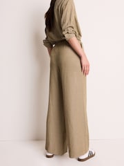 Khaki Green Textured Stripe Wide Leg Trousers - Image 4 of 5