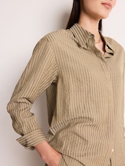 Khaki Green Textured Stripe Wide Leg Trousers - Image 5 of 5