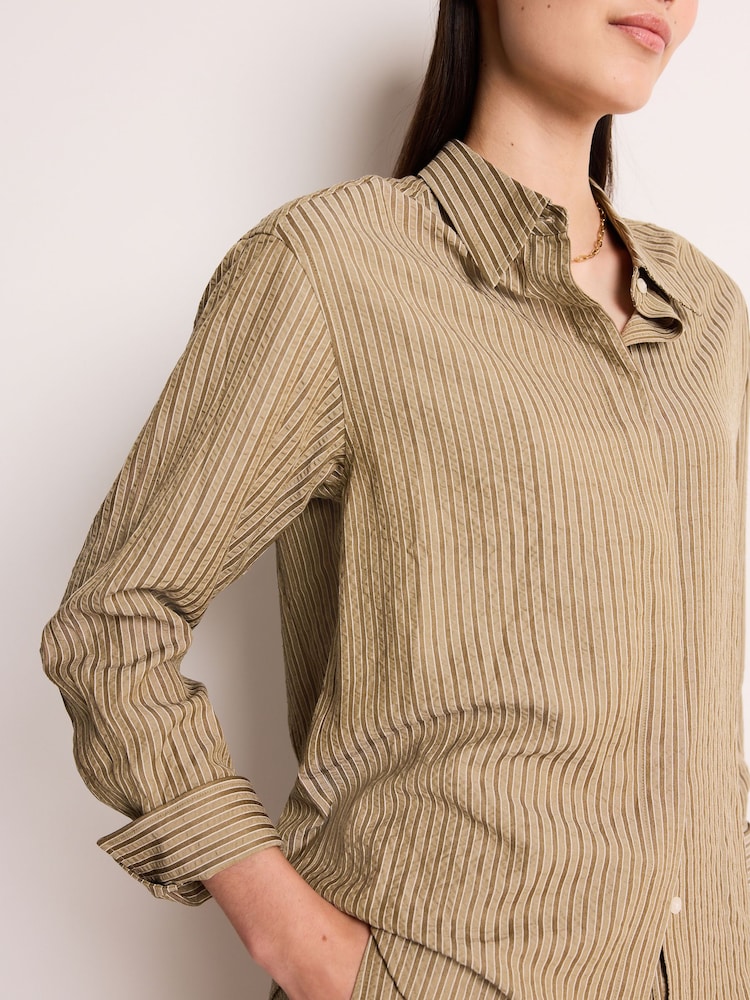 Khaki Green Textured Stripe Wide Leg Trousers - Image 5 of 5