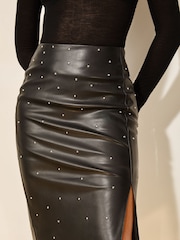 Lipsy Black Studded Faux Leather Pencil Skirt - Image 3 of 4