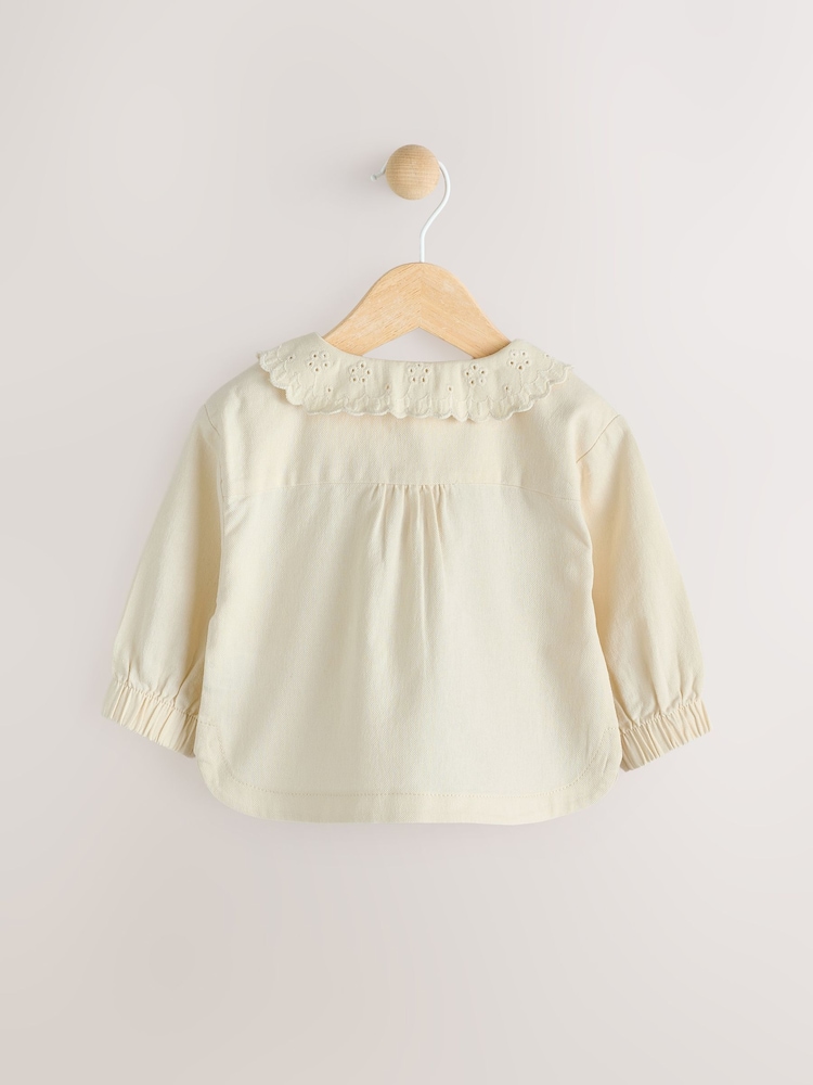 Cream Denim Embroidered Collar 100% Cotton Jacket (0mths-2yrs) - Image 2 of 11