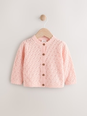 Pink Pointelle Baby Knitted 100% Cotton Cardigan (0mths-2yrs) - Image 1 of 6