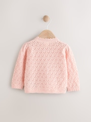 Pink Pointelle Baby Knitted 100% Cotton Cardigan (0mths-2yrs) - Image 2 of 6