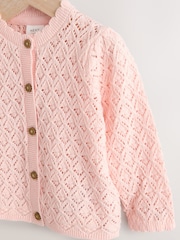 Pink Pointelle Baby Knitted 100% Cotton Cardigan (0mths-2yrs) - Image 3 of 6