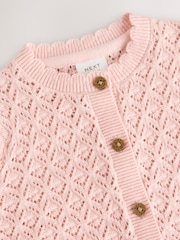 Pink Pointelle Baby Knitted 100% Cotton Cardigan (0mths-2yrs) - Image 4 of 6