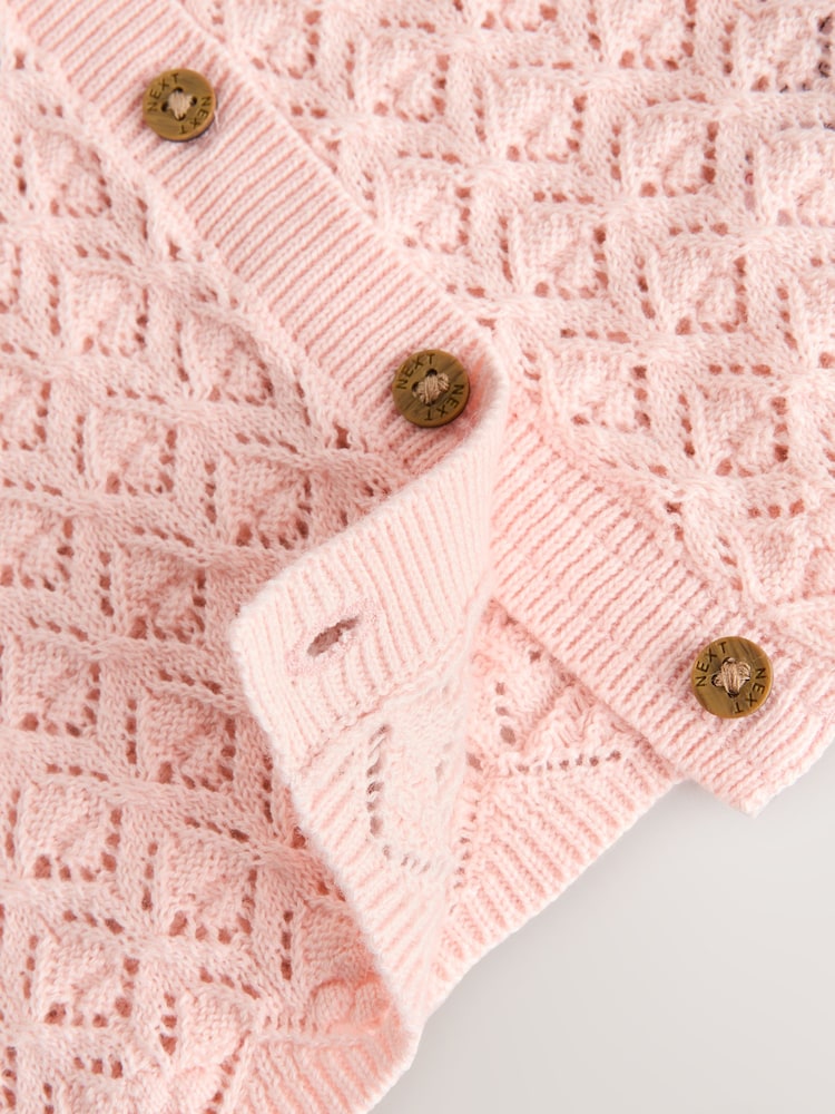Pink Pointelle Baby Knitted 100% Cotton Cardigan (0mths-2yrs) - Image 6 of 6