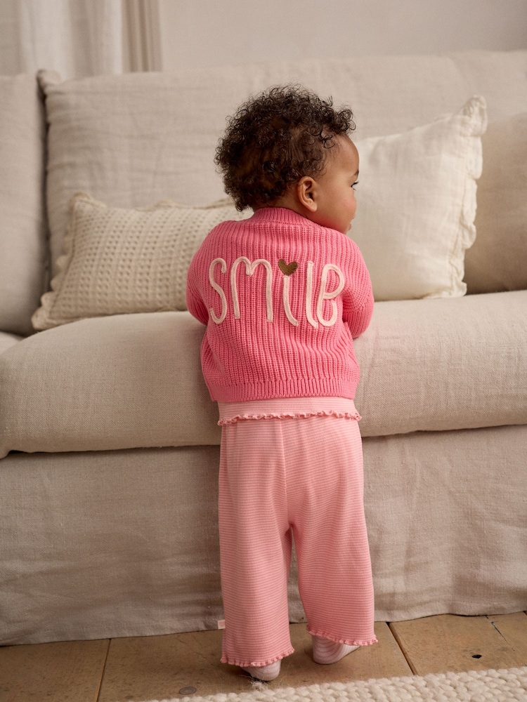 Pink Smile Button Cardigan (0mths-2yrs) - Image 3 of 11