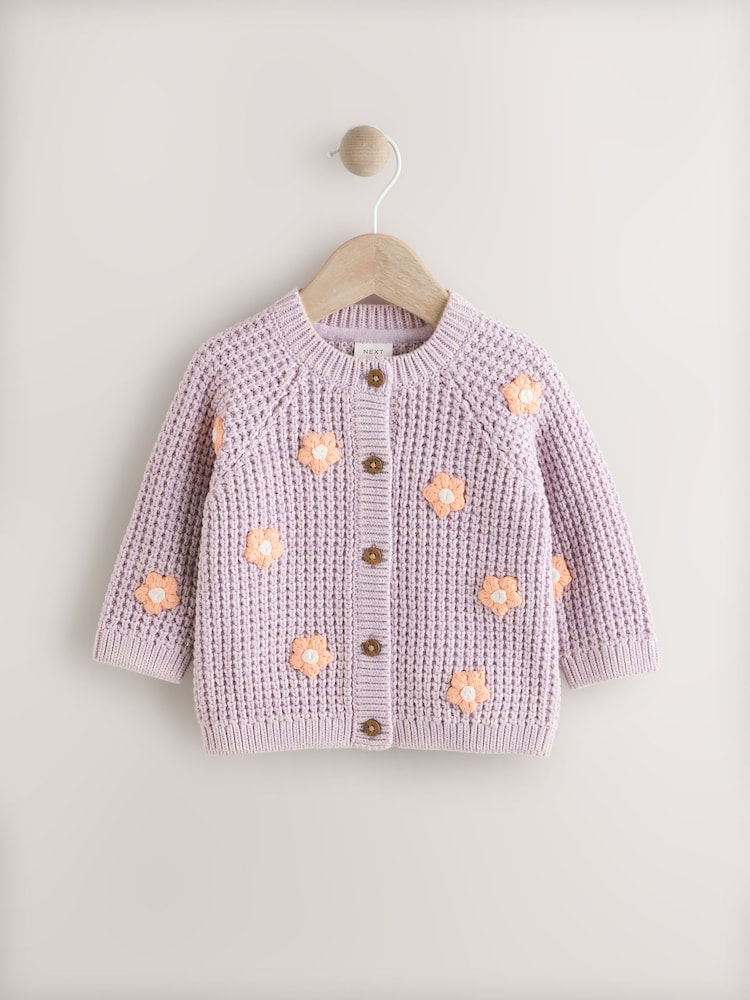 Purple and Apricot Flower Baby Button Cardigan (0mths-2yrs) - Image 1 of 1
