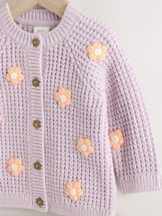 Purple and Apricot Flower Baby Button Cardigan (0mths-2yrs) - Image 3 of 7