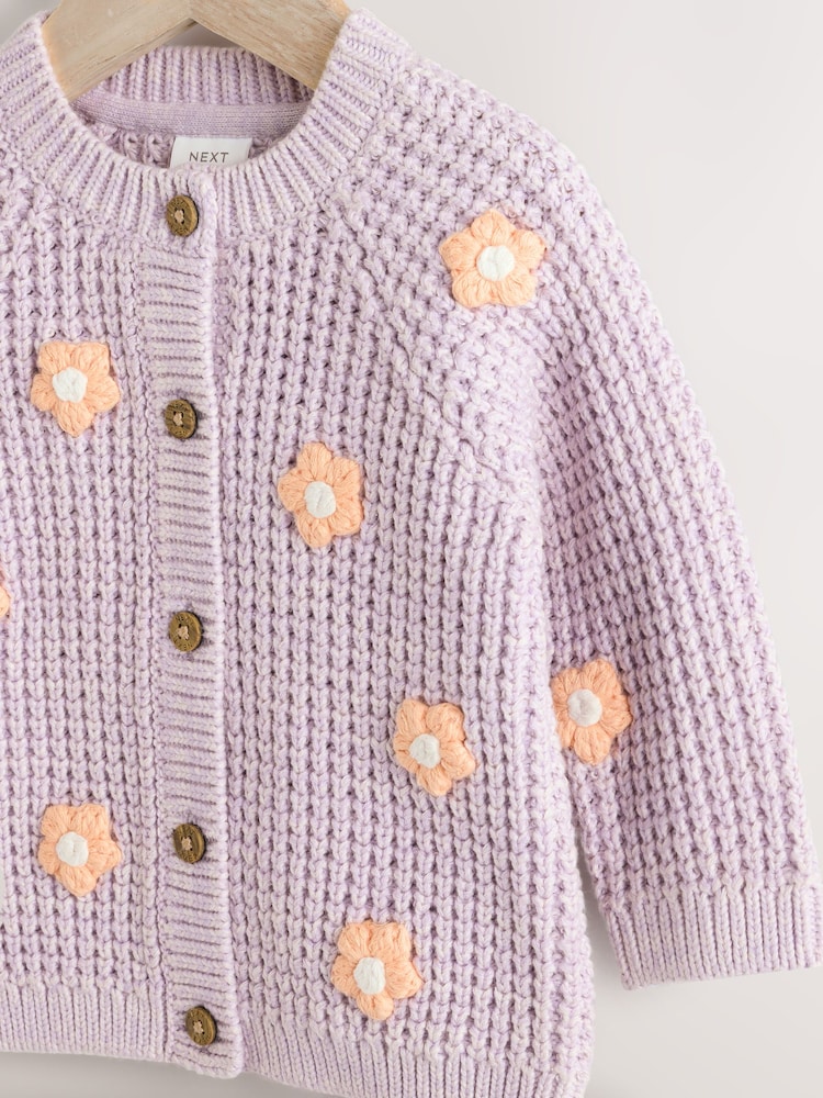 Purple and Apricot Flower Baby Button Cardigan (0mths-2yrs) - Image 3 of 7