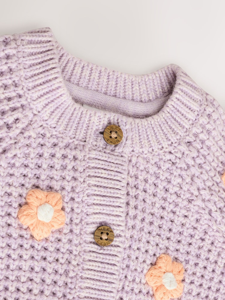 Purple and Apricot Flower Baby Button Cardigan (0mths-2yrs) - Image 5 of 7