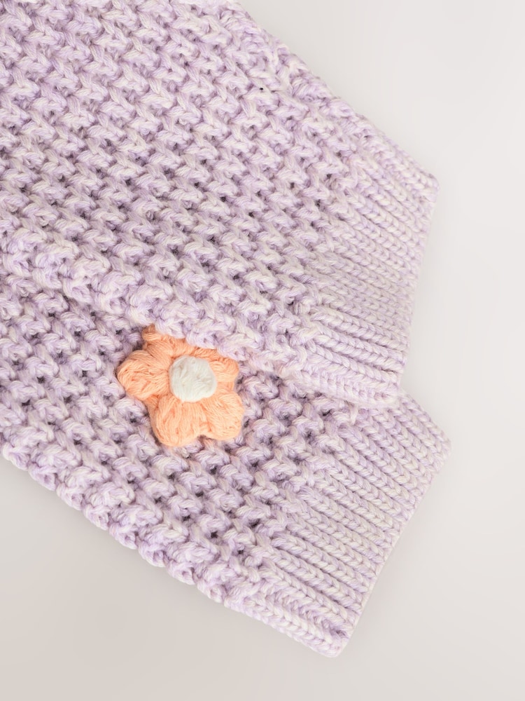 Purple and Apricot Flower Baby Button Cardigan (0mths-2yrs) - Image 6 of 7