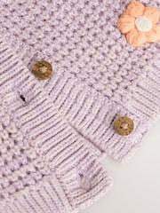 Purple and Apricot Flower Baby Button Cardigan (0mths-2yrs) - Image 7 of 7