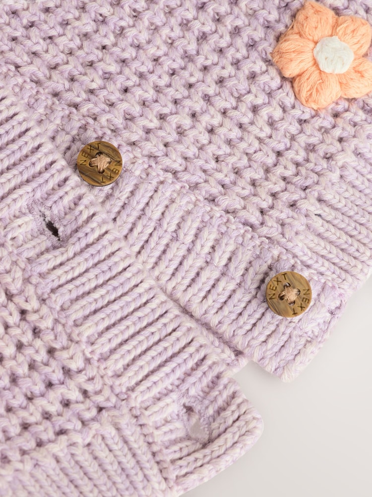 Purple and Apricot Flower Baby Button Cardigan (0mths-2yrs) - Image 7 of 7