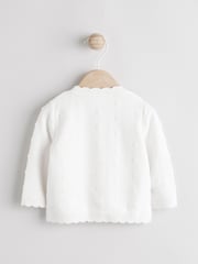 White 100% Cotton Pointelle Knitted Floral Flower Baby Cardigan (0mths-3yrs) - Image 2 of 5