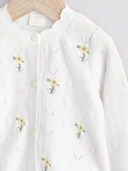 White 100% Cotton Pointelle Knitted Floral Flower Baby Cardigan (0mths-3yrs) - Image 3 of 5