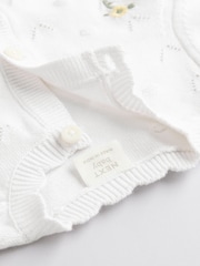 White 100% Cotton Pointelle Knitted Floral Flower Baby Cardigan (0mths-3yrs) - Image 4 of 5